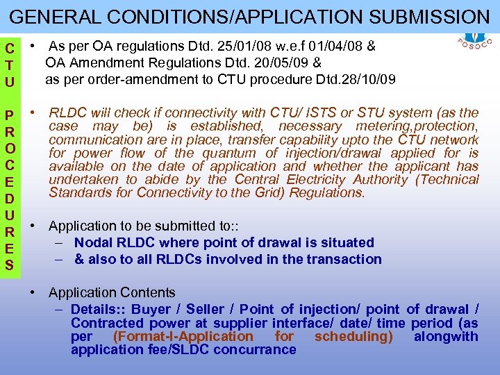 GENERAL CONDITIONS/APPLICATION SUBMISSION C T U • As per OA regulations Dtd. 25/01/08 w.