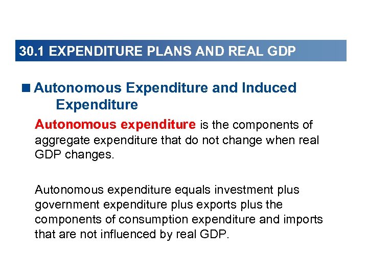 30. 1 EXPENDITURE PLANS AND REAL GDP <Autonomous Expenditure and Induced Expenditure Autonomous expenditure
