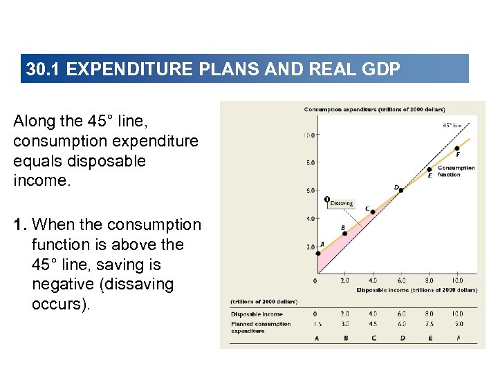 30. 1 EXPENDITURE PLANS AND REAL GDP Along the 45° line, consumption expenditure equals