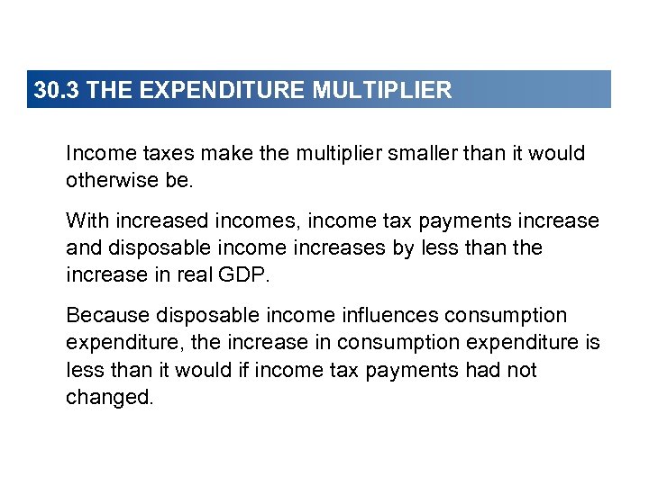 30. 3 THE EXPENDITURE MULTIPLIER Income taxes make the multiplier smaller than it would