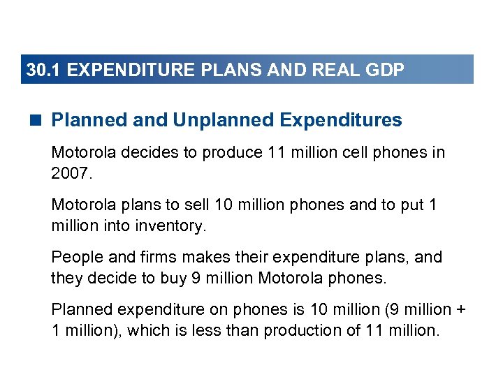 30. 1 EXPENDITURE PLANS AND REAL GDP < Planned and Unplanned Expenditures Motorola decides