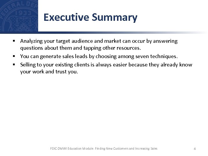 Executive Summary § Analyzing your target audience and market can occur by answering questions