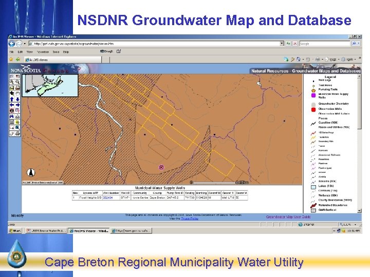 NSDNR Groundwater Map and Database Cape Breton Regional Municipality Water Utility 