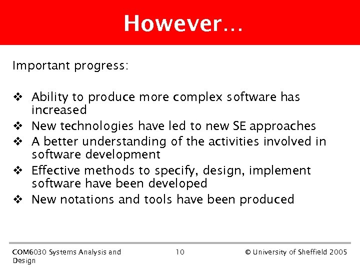 However… Important progress: v Ability to produce more complex software has increased v New