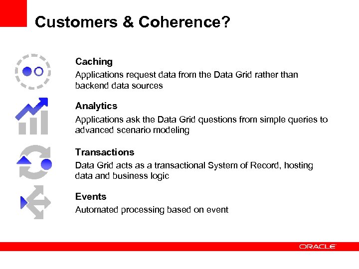 Customers & Coherence? Caching Applications request data from the Data Grid rather than backend