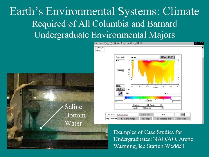 Earth’s Environmental Systems: Climate Required of All Columbia and Barnard Undergraduate Environmental Majors Saline