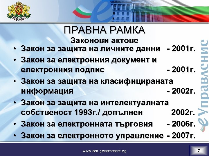 ПРАВНА РАМКА • • • Законови актове Закон за защита на личните данни -