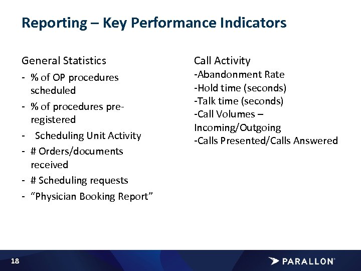 Reporting – Key Performance Indicators General Statistics - % of OP procedures scheduled -
