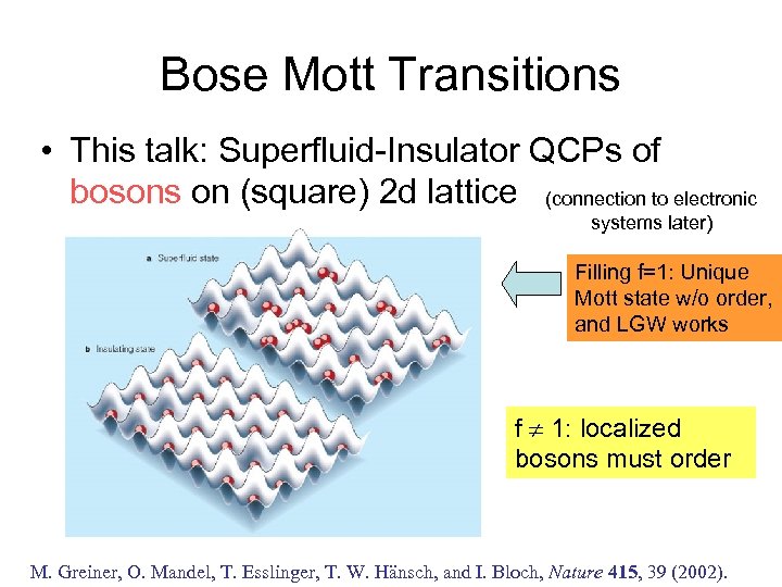 Bose Mott Transitions • This talk: Superfluid-Insulator QCPs of bosons on (square) 2 d