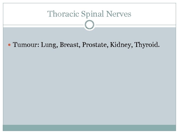 Thoracic Spinal Nerves Tumour: Lung, Breast, Prostate, Kidney, Thyroid. 