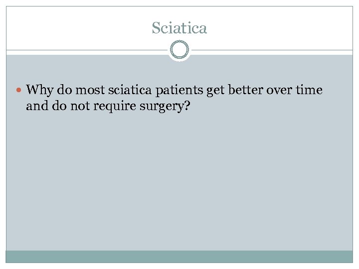 Sciatica Why do most sciatica patients get better over time and do not require