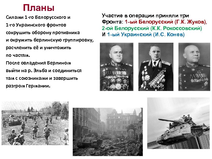 Планы Силами 1 -го Белорусского и 1 -го Украинского фронтов сокрушить оборону противника и