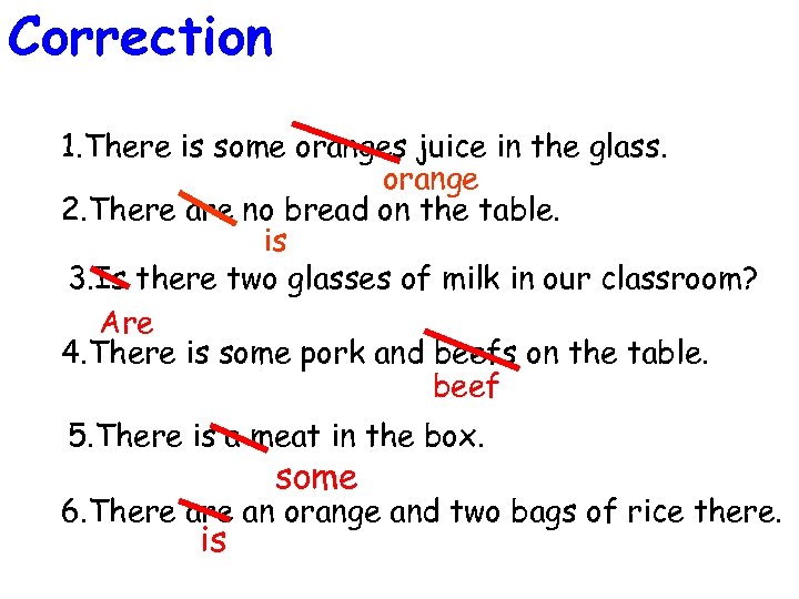 Correction 1. There is some oranges juice in the glass. orange 2. There are