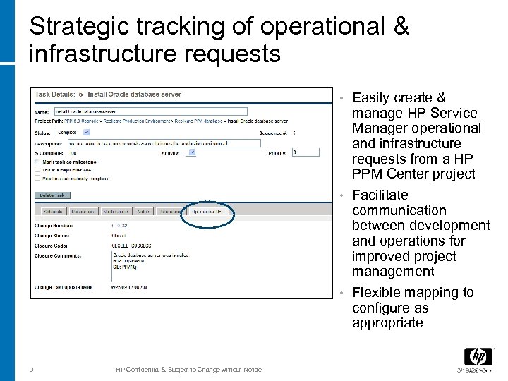Strategic tracking of operational & infrastructure requests Easily create & manage HP Service Manager