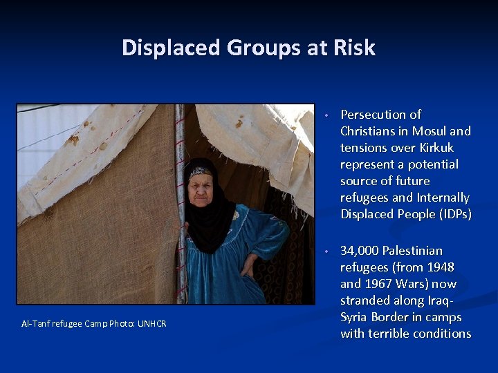 Displaced Groups at Risk • • Al‐Tanf refugee Camp Photo: UNHCR Persecution of Christians