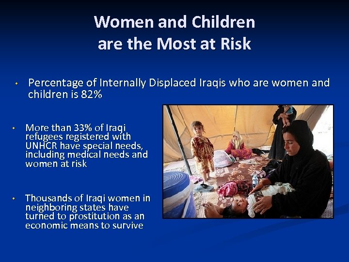 Women and Children are the Most at Risk • Percentage of Internally Displaced Iraqis