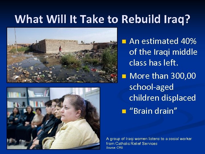 What Will It Take to Rebuild Iraq? n n n An estimated 40% of
