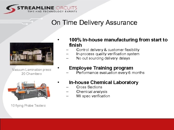  On Time Delivery Assurance • – – – Vacuum Lamination press 20 Chambers