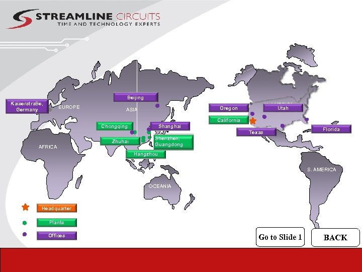 Beijing Kaiserstra. Be, Germany EUROPE N. AMERICA Utah Oregon ASIA California Chongqing Shanghai Texas