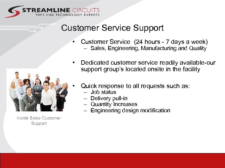 Customer Service Support • Customer Service (24 hours - 7 days a week) –