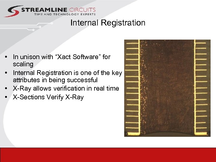 Internal Registration • In unison with “Xact Software” for scaling • Internal Registration is