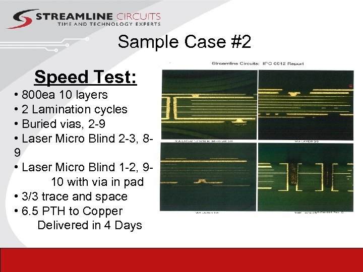 Sample Case #2 Speed Test: • 800 ea 10 layers • 2 Lamination cycles