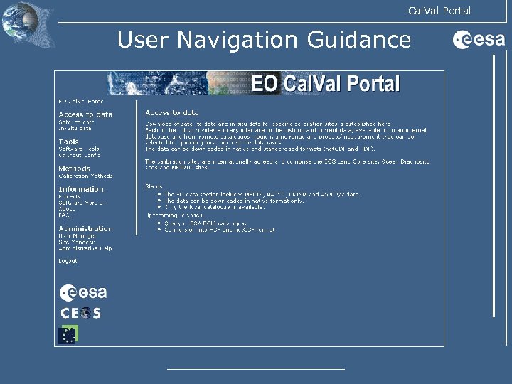 Cal. Val Portal User Navigation Guidance 
