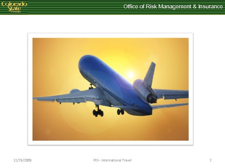 Office of Risk Management & Insurance 12/29/2009 PDI - International Travel 2 