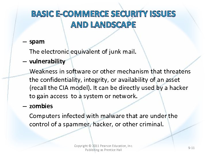 BASIC E-COMMERCE SECURITY ISSUES AND LANDSCAPE – spam The electronic equivalent of junk mail.