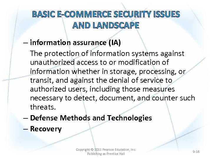 BASIC E-COMMERCE SECURITY ISSUES AND LANDSCAPE – information assurance (IA) The protection of information