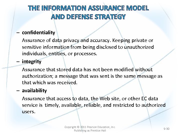 THE INFORMATION ASSURANCE MODEL AND DEFENSE STRATEGY – confidentiality Assurance of data privacy and