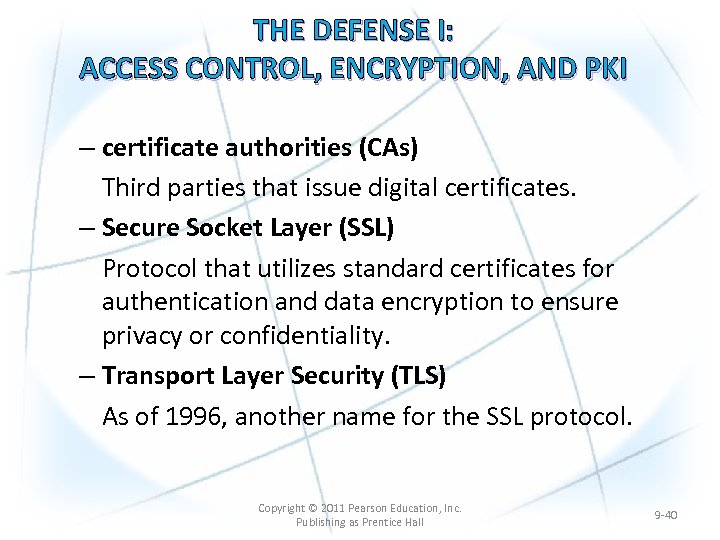 THE DEFENSE I: ACCESS CONTROL, ENCRYPTION, AND PKI – certificate authorities (CAs) Third parties