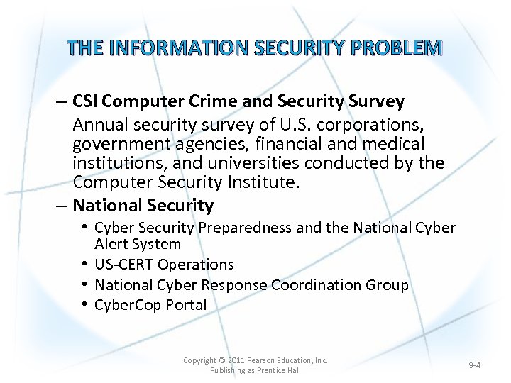 THE INFORMATION SECURITY PROBLEM – CSI Computer Crime and Security Survey Annual security survey