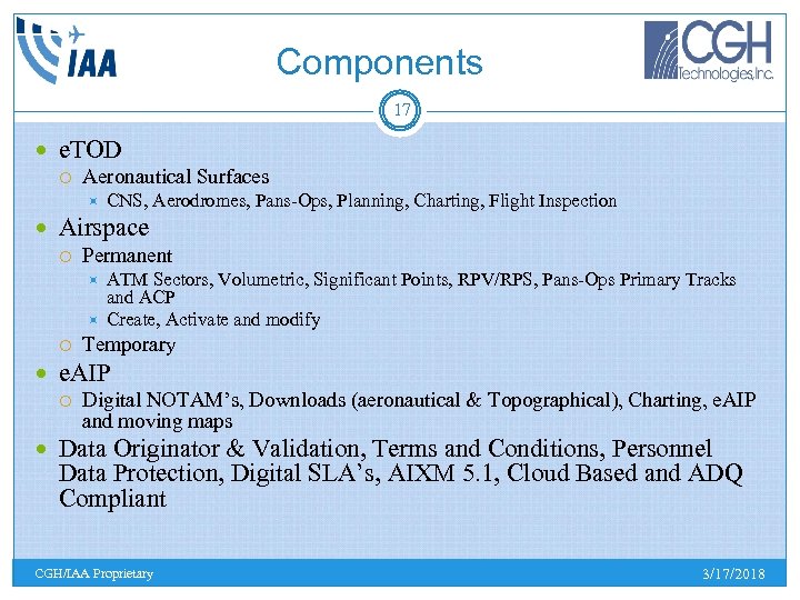 Components 17 e. TOD Aeronautical Surfaces CNS, Aerodromes, Pans-Ops, Planning, Charting, Flight Inspection Airspace