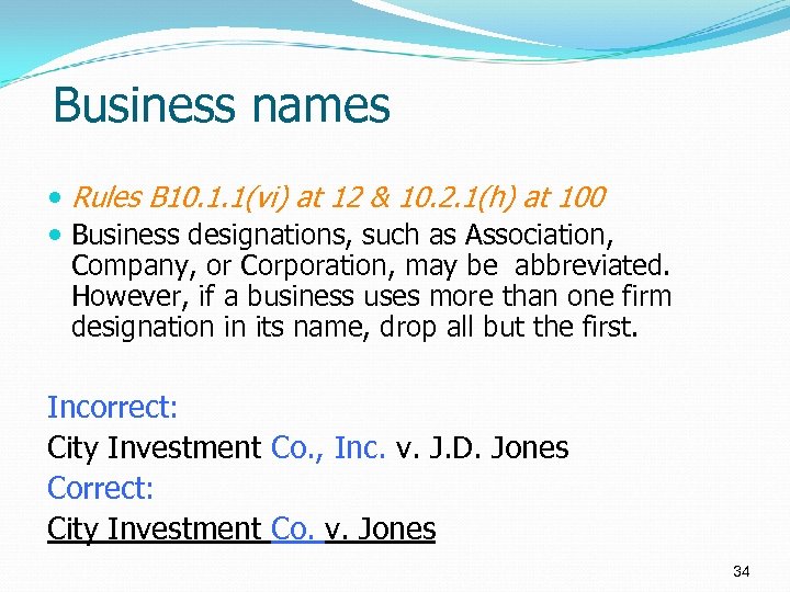 Business names Rules B 10. 1. 1(vi) at 12 & 10. 2. 1(h) at