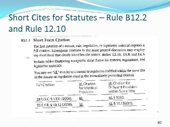 Short Cites for Statutes – Rule B 12. 2 and Rule 12. 10 80