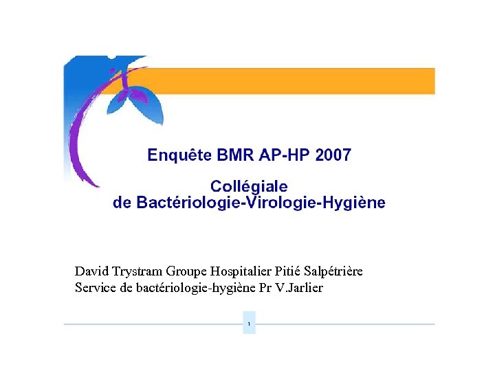 David Trystram Groupe Hospitalier Pitié Salpétrière Service de bactériologie-hygiène Pr V. Jarlier 