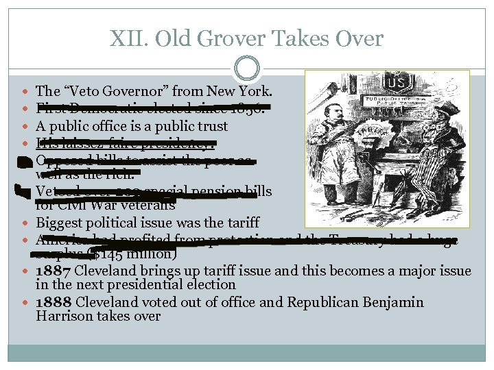 XII. Old Grover Takes Over The “Veto Governor” from New York. First Democratic elected
