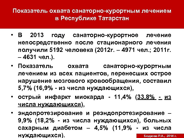 Показатель охвата санаторно-курортным лечением в Республике Татарстан • В 2013 году санаторно-курортное лечение непосредственно