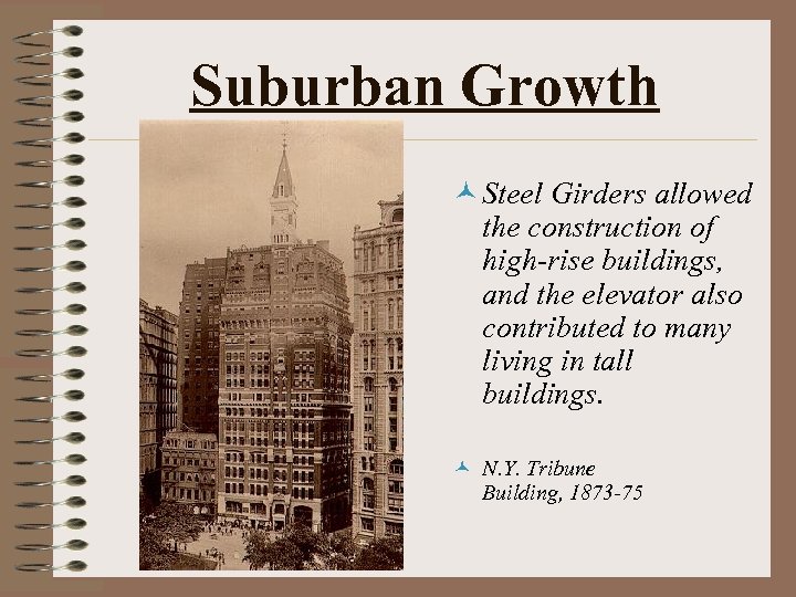 Suburban Growth © Steel Girders allowed the construction of high-rise buildings, and the elevator