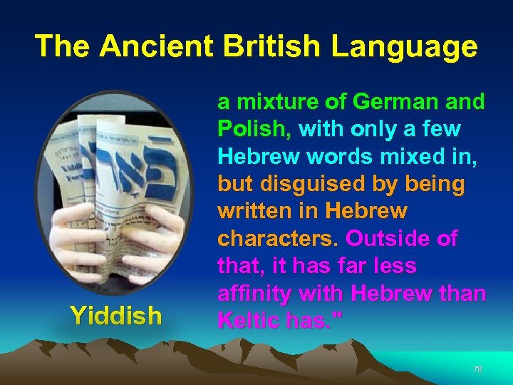 The Ancient British Language Yiddish a mixture of German and Polish, with only a