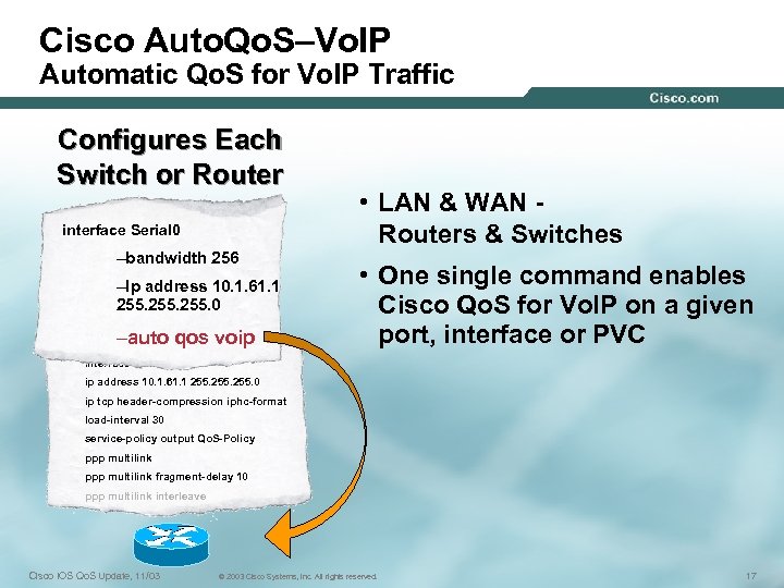 Cisco Auto. Qo. S–Vo. IP Automatic Qo. S for Vo. IP Traffic Configures Each
