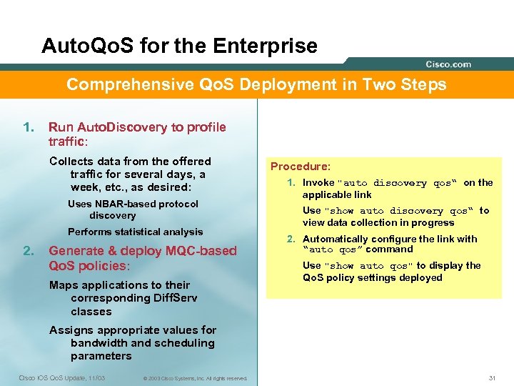 Auto. Qo. S for the Enterprise Comprehensive Qo. S Deployment in Two Steps 1.