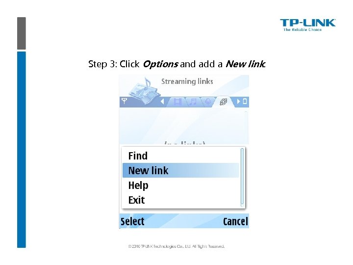 Step 3: Click Options and add a New link. 
