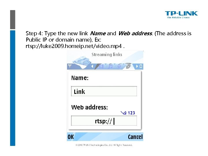Step 4: Type the new link Name and Web address. (The address is Public