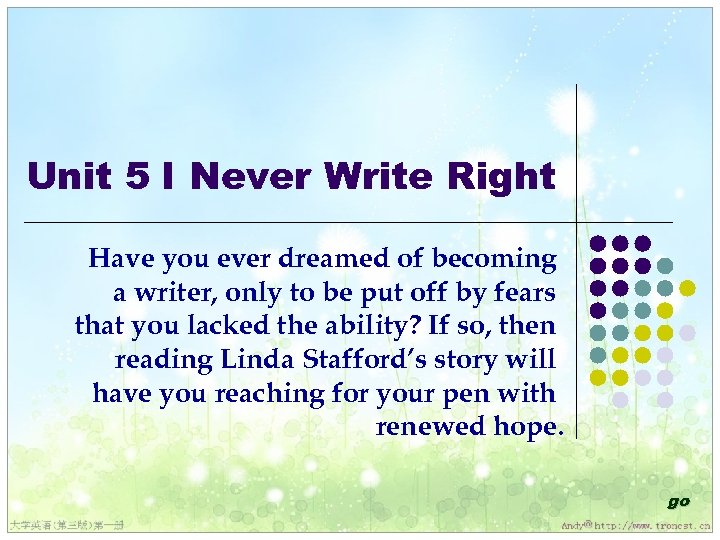Unit 5 I Never Write Right Have you ever dreamed of becoming a writer,
