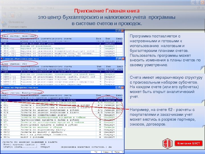 Приложение Главная книга это центр бухгалтерского и налогового учета программы в системе счетов и