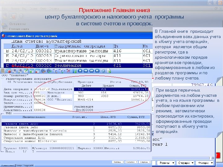 Приложение Главная книга центр бухгалтерского и налогового учета программы в системе счетов и проводок.