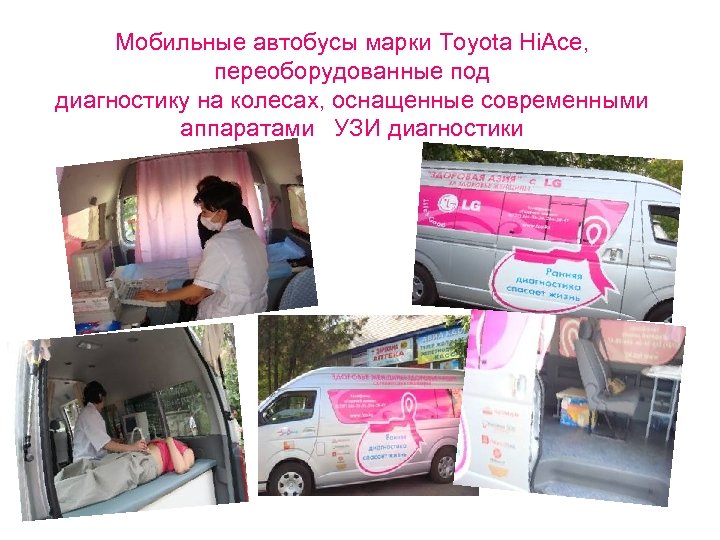 Мобильные автобусы марки Toyota Hi. Ace, переоборудованные под диагностику на колесах, оснащенные современными аппаратами