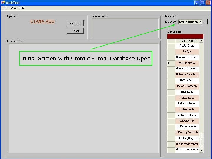 Initial Screen with Umm el-Jimal Database Open 